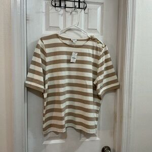 Ladies J Crew Cotton Crème Striped Tee shirt Size Large
